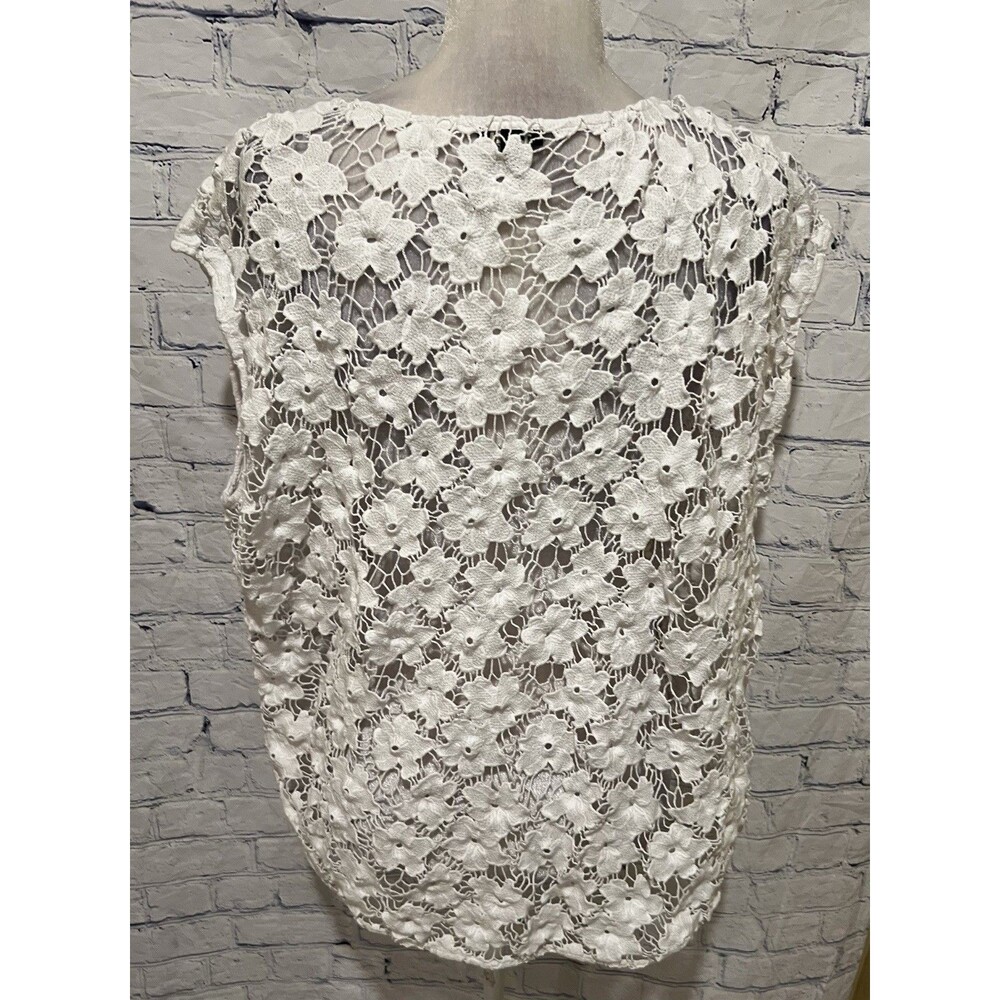 Talbots Lace Short Sleeve White Blouse Oversized Sheer Cap Sleeve Size Large - Picture 4 of 6